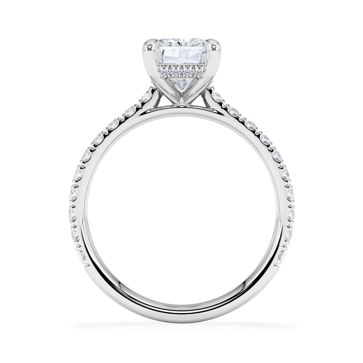 Amora Radiant 2.00ct Hidden Halo Lab Diamond Engagement Ring With Side Stones Set in Platinum