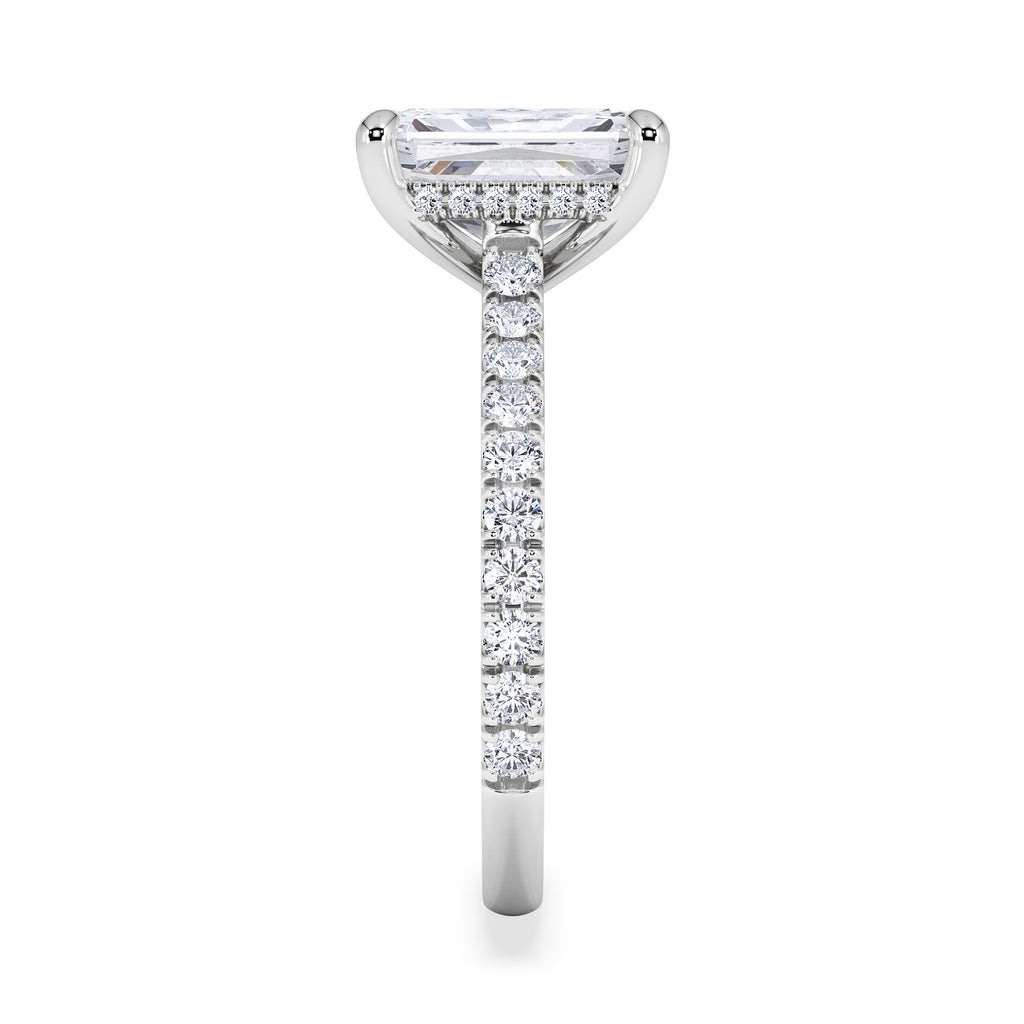 Amora Radiant 2.00ct Hidden Halo Lab Diamond Engagement Ring With Side Stones Set in 18K White Gold