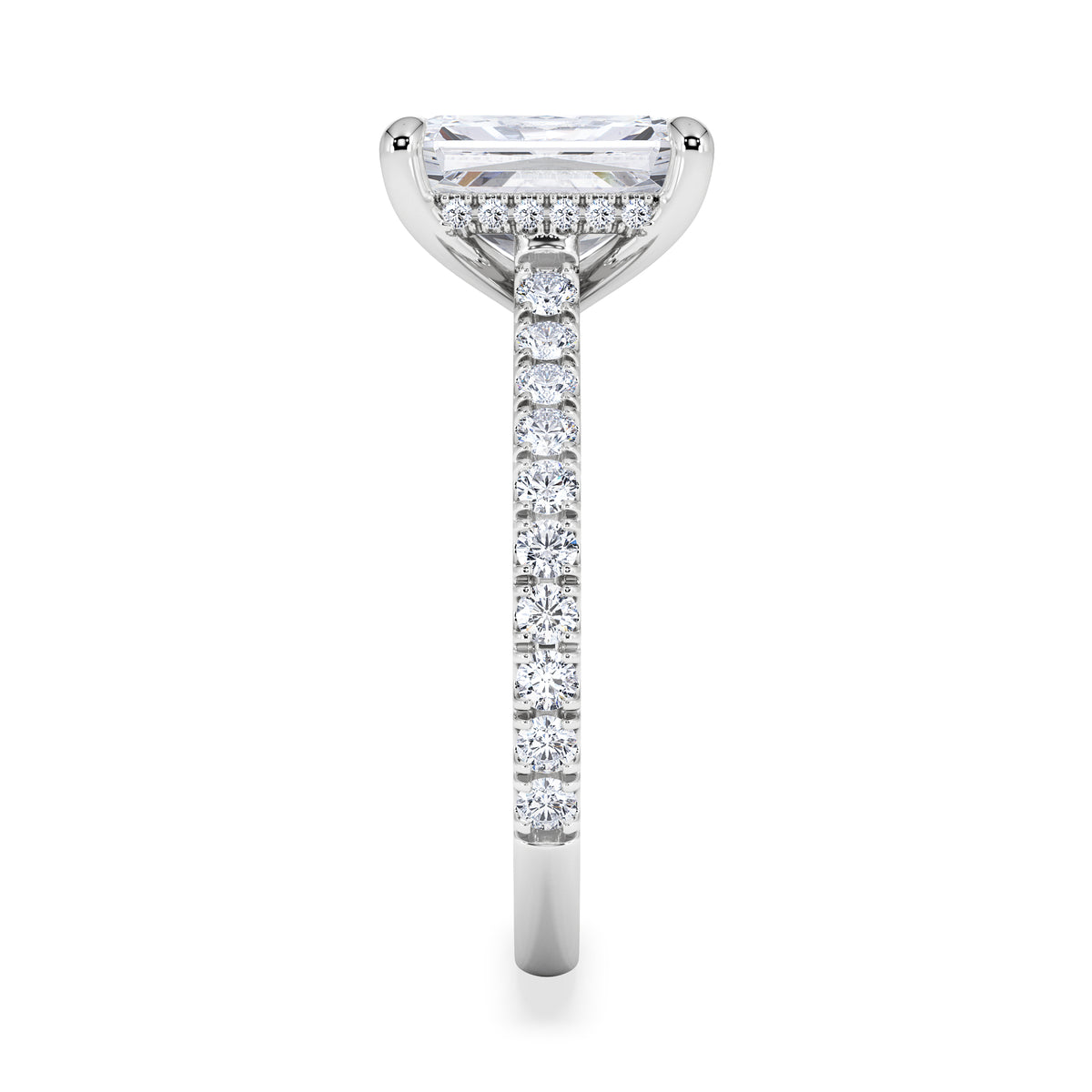 Amora Radiant 2.00ct Hidden Halo Lab Diamond Engagement Ring With Side Stones Set in 18K White Gold