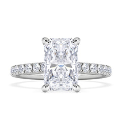Amora Radiant 2.00ct Hidden Halo Lab Diamond Engagement Ring With Side Stones Set in 18K White Gold