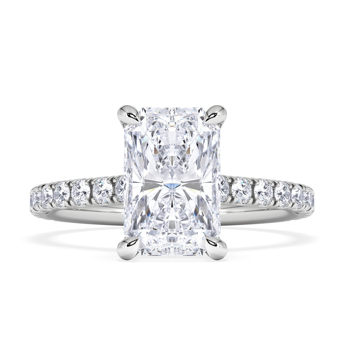 Amora Radiant 2.00ct Hidden Halo Lab Diamond Engagement Ring With Side Stones Set in 18K White Gold