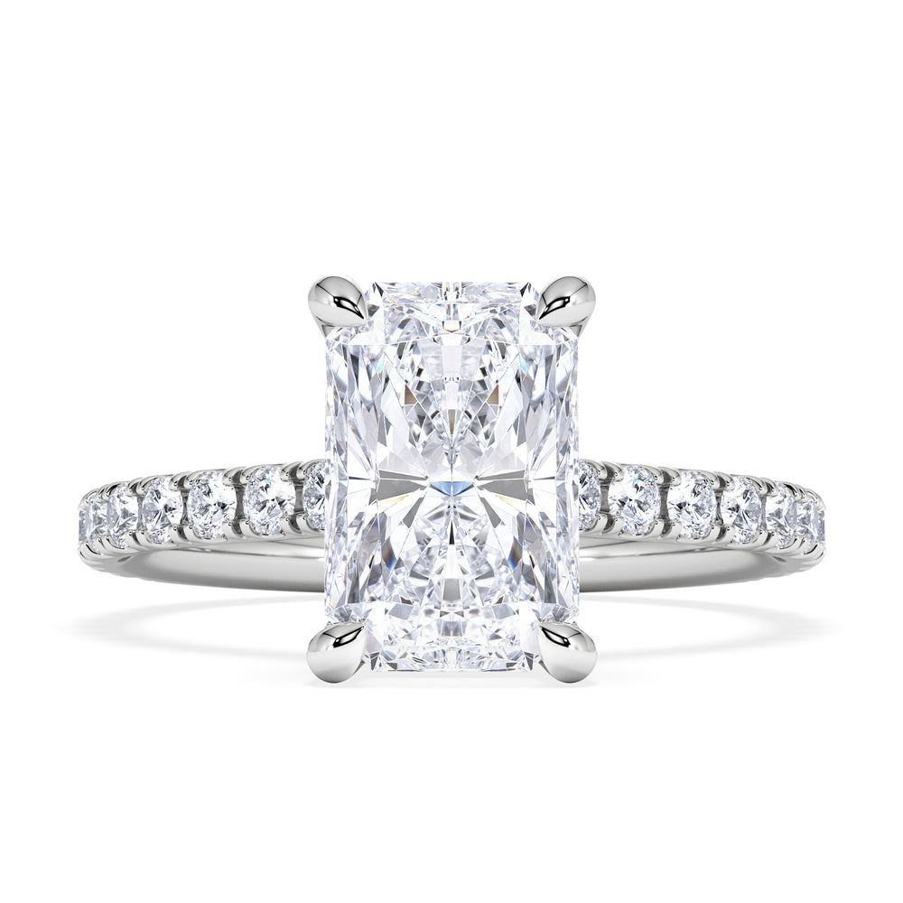 Amora Radiant 2.00ct Hidden Halo Lab Diamond Engagement Ring With Side Stones Set in Platinum