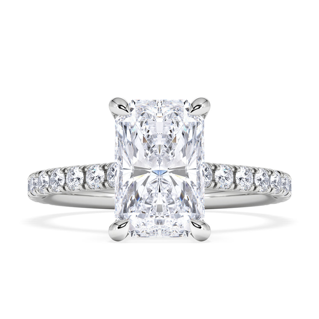 Amora Radiant 2.00ct Hidden Halo Lab Diamond Engagement Ring With Side Stones Set in Platinum