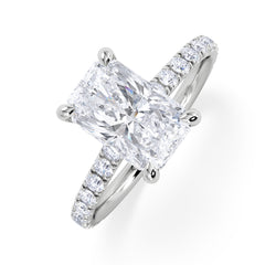 Amora Radiant 2.00ct Hidden Halo Lab Diamond Engagement Ring With Side Stones Set in 18K White Gold