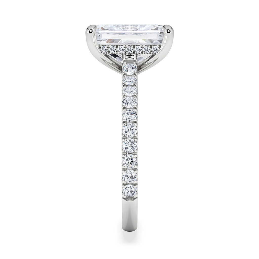 Amora Radiant 3.00ct Hidden Halo Lab Diamond Engagement Ring With Side Stones Set in Platinum
