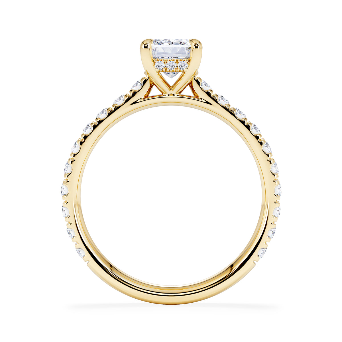 Amora Radiant 1.00ct Hidden Halo Lab Diamond Engagement Ring With Side Stones Set in 18K Gold
