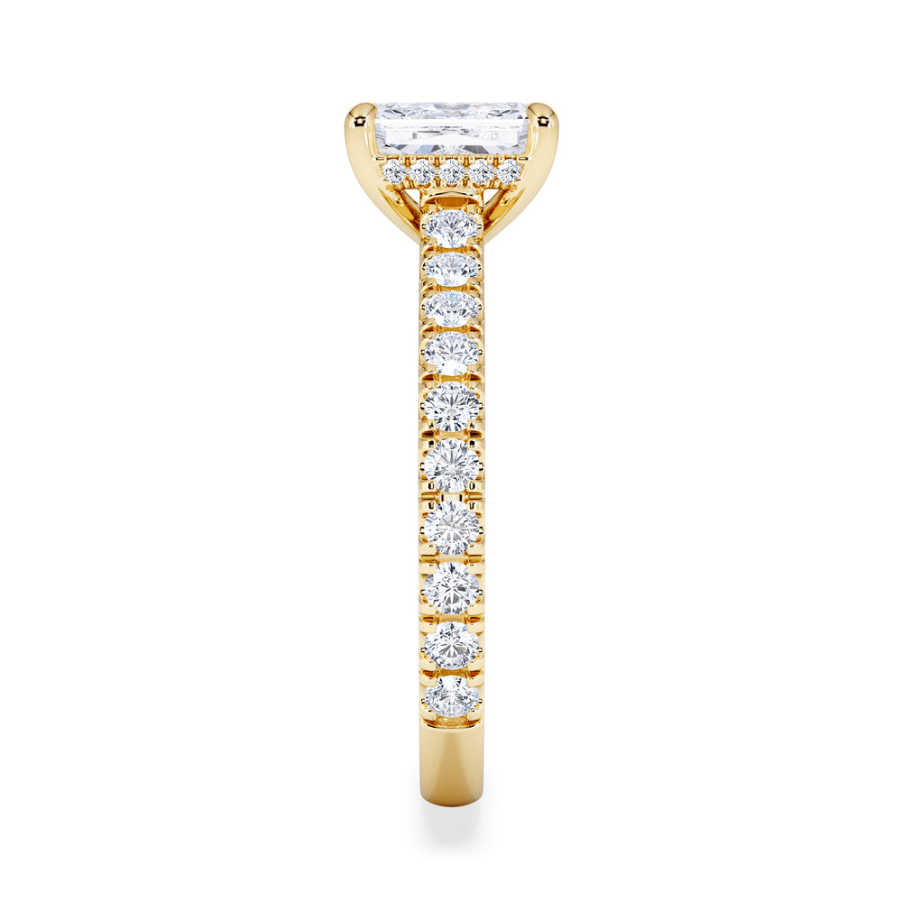 Amora Radiant 1.00ct Hidden Halo Lab Diamond Engagement Ring With Side Stones Set in 18K Gold