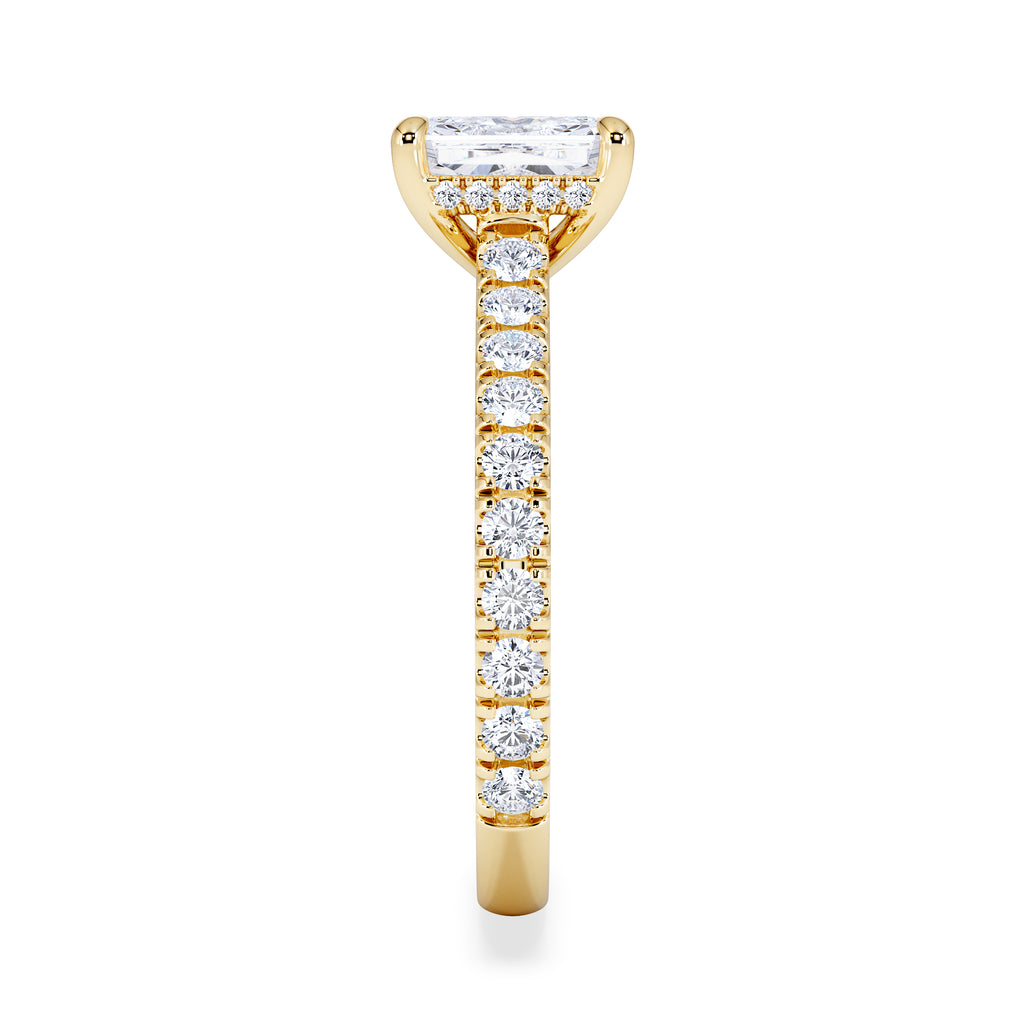 Amora Radiant 1.00ct Hidden Halo Lab Diamond Engagement Ring With Side Stones Set in 18K Gold