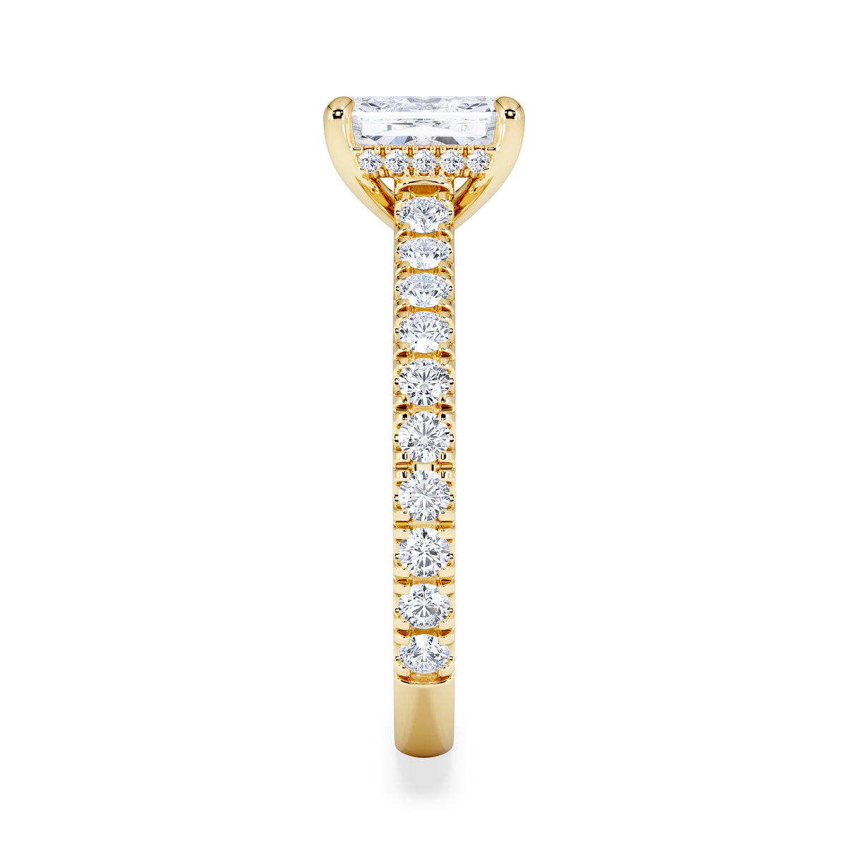 Amora Radiant 1.00ct Hidden Halo Lab Diamond Engagement Ring With Side Stones Set in 18K Gold
