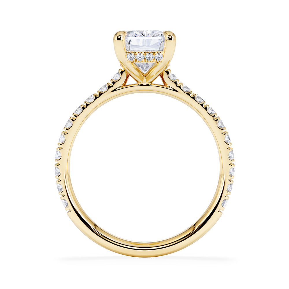 Amora Radiant 2.00ct Hidden Halo Lab Diamond Engagement Ring With Side Stones Set in 18K Gold