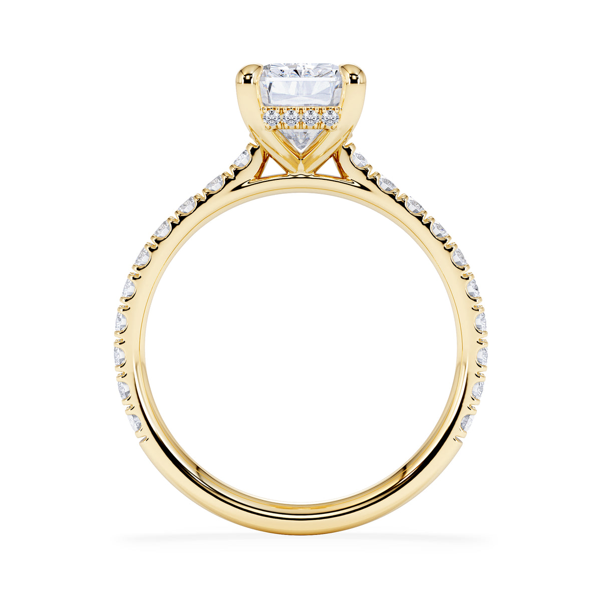 Amora Radiant 2.00ct Hidden Halo Lab Diamond Engagement Ring With Side Stones Set in 18K Gold