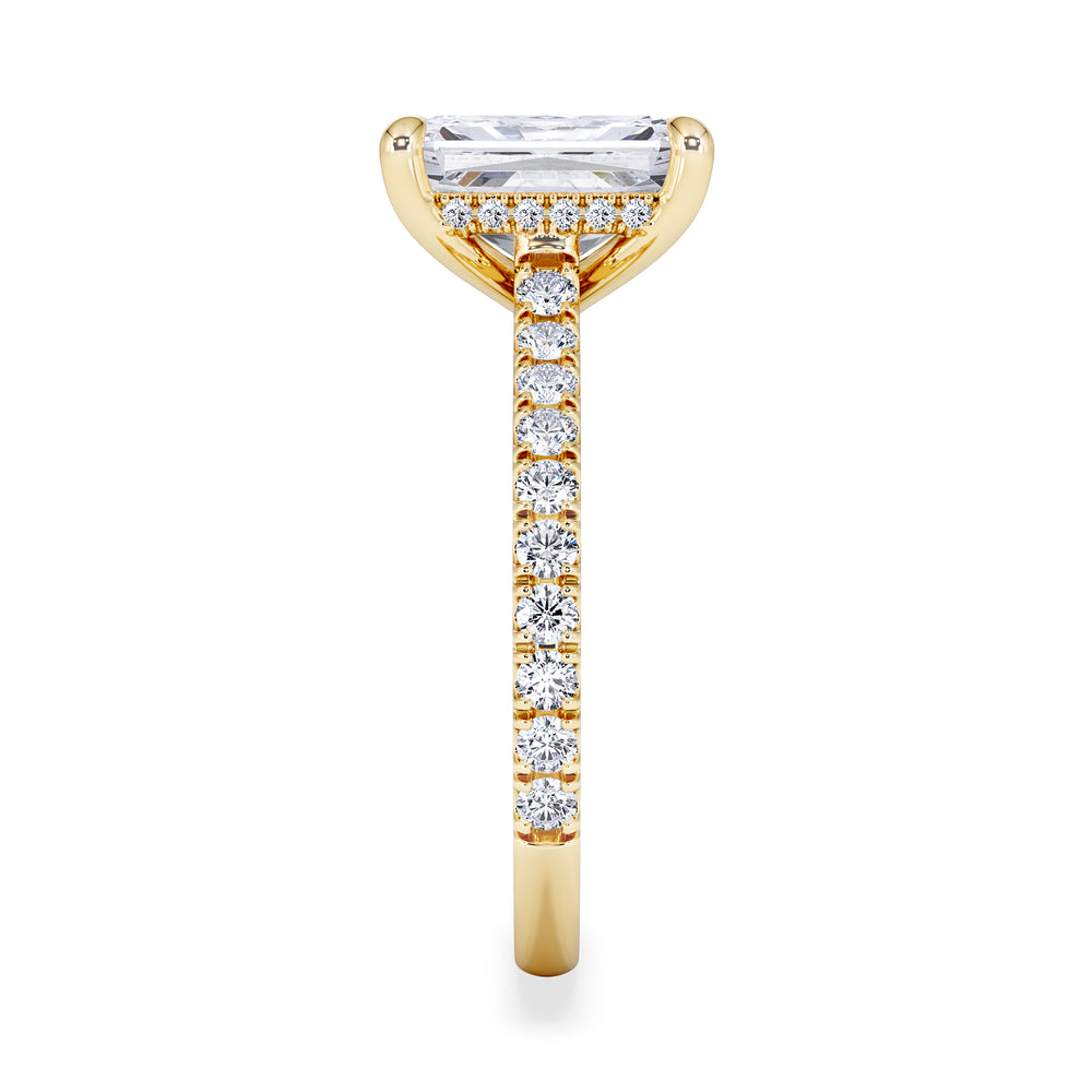 Amora Radiant 2.00ct Hidden Halo Lab Diamond Engagement Ring With Side Stones Set in 18K Gold
