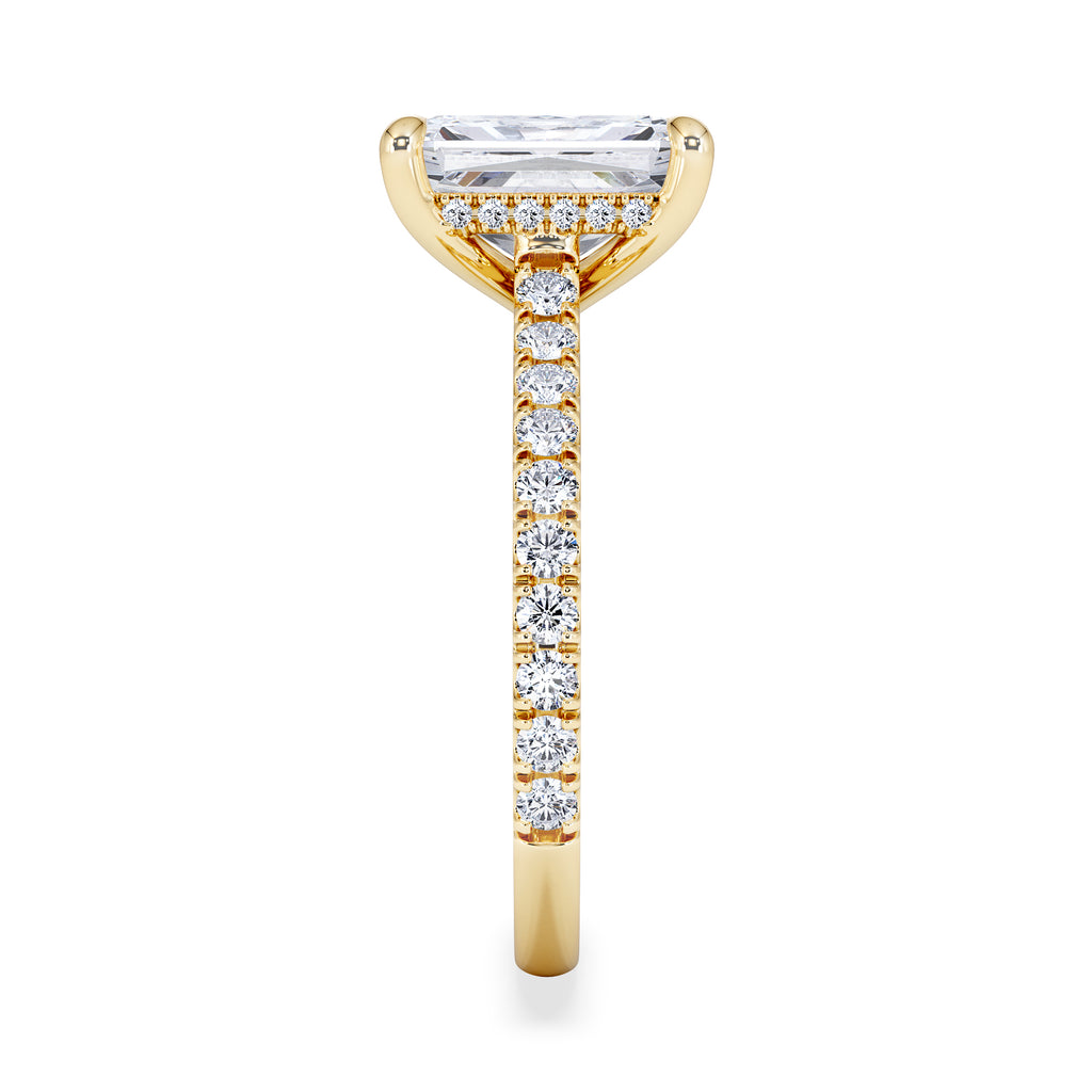Amora Radiant 2.00ct Hidden Halo Lab Diamond Engagement Ring With Side Stones Set in 18K Gold