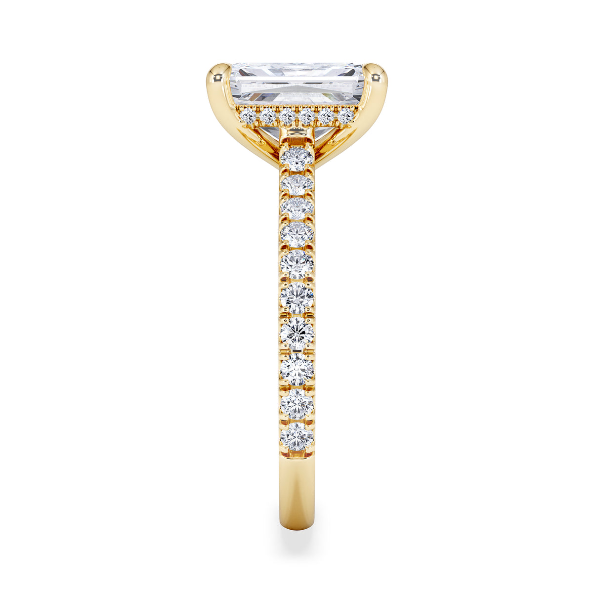 Amora Radiant 2.00ct Hidden Halo Lab Diamond Engagement Ring With Side Stones Set in 18K Gold
