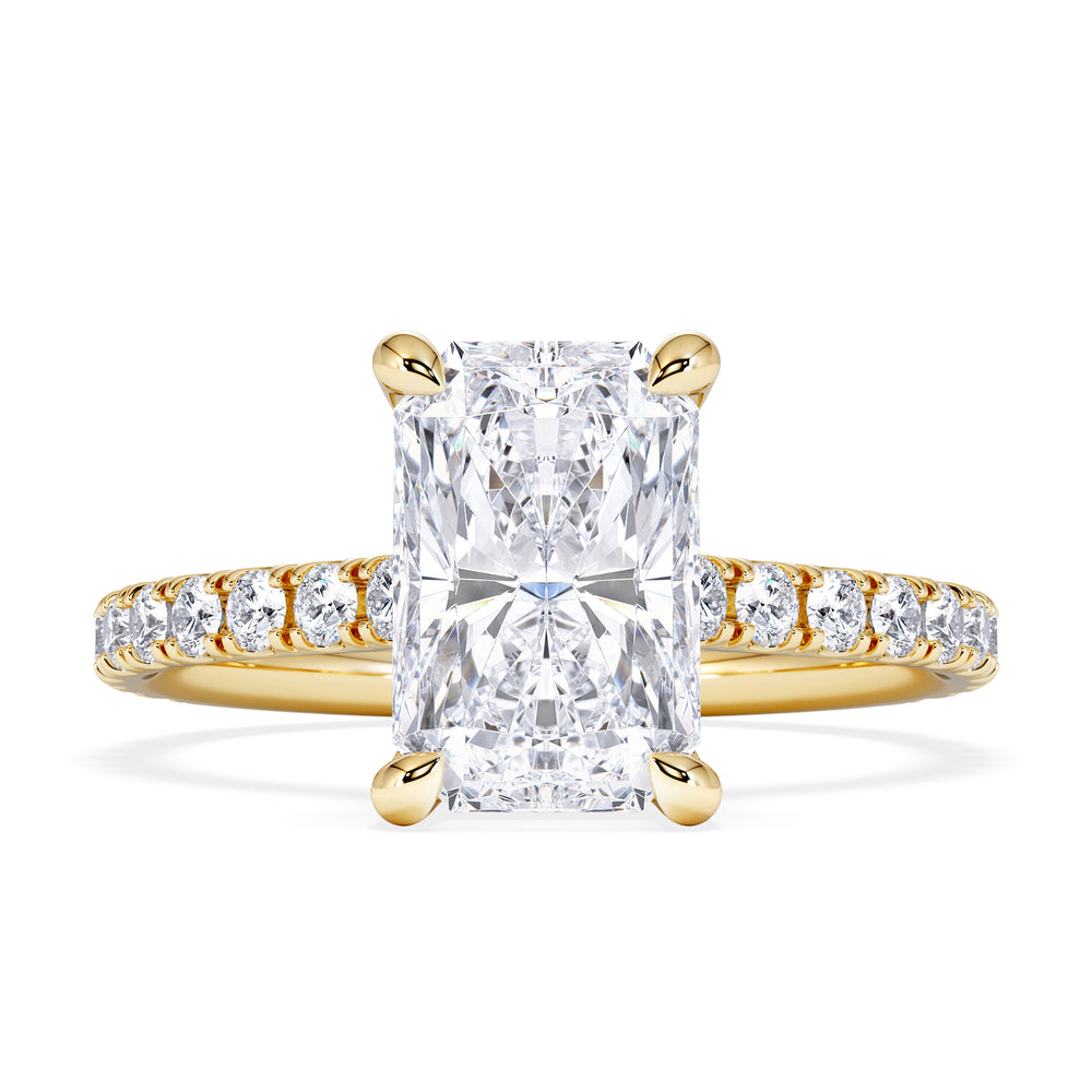 Amora Radiant 2.00ct Hidden Halo Lab Diamond Engagement Ring With Side Stones Set in 18K Gold
