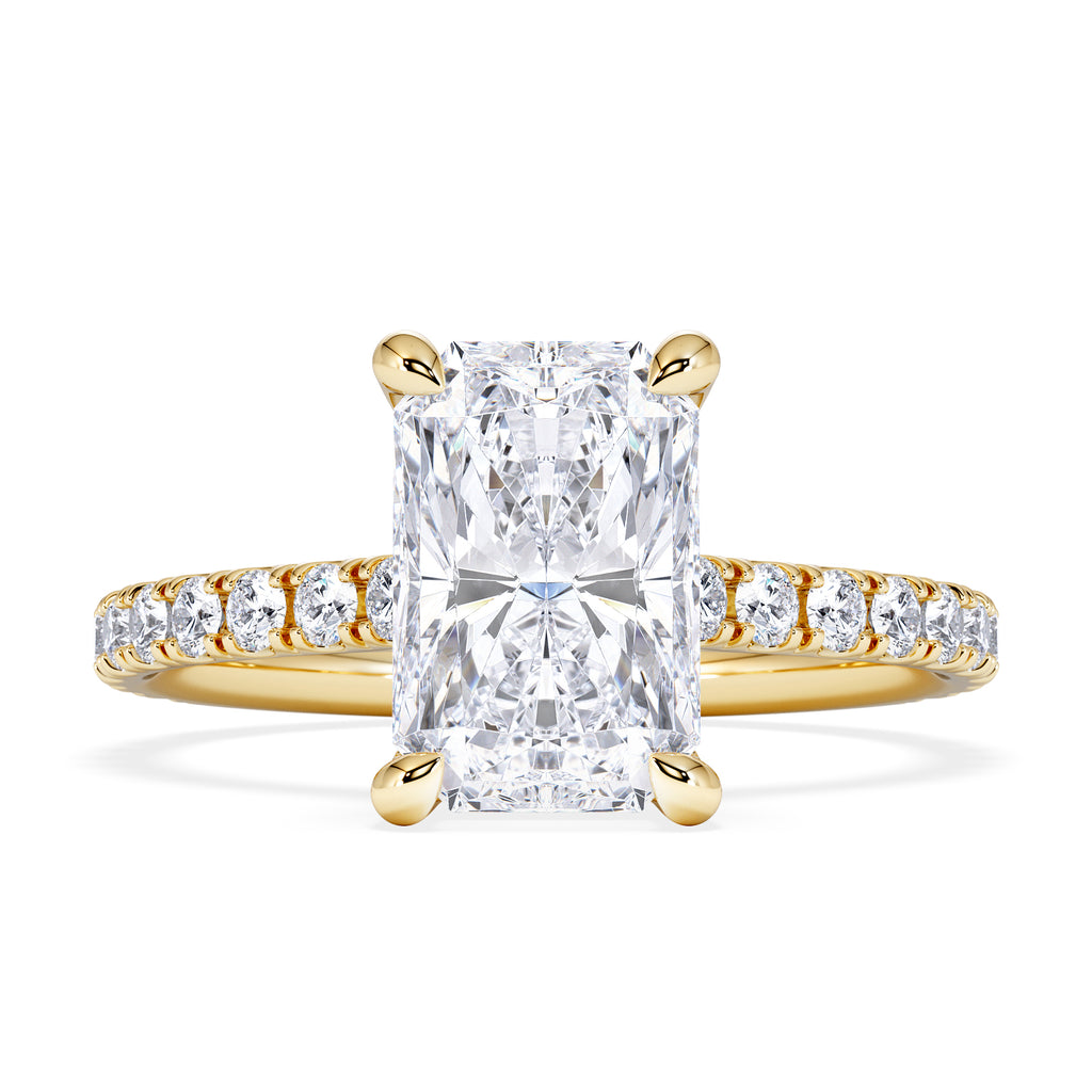 Amora Radiant 2.00ct Hidden Halo Lab Diamond Engagement Ring With Side Stones Set in 18K Gold