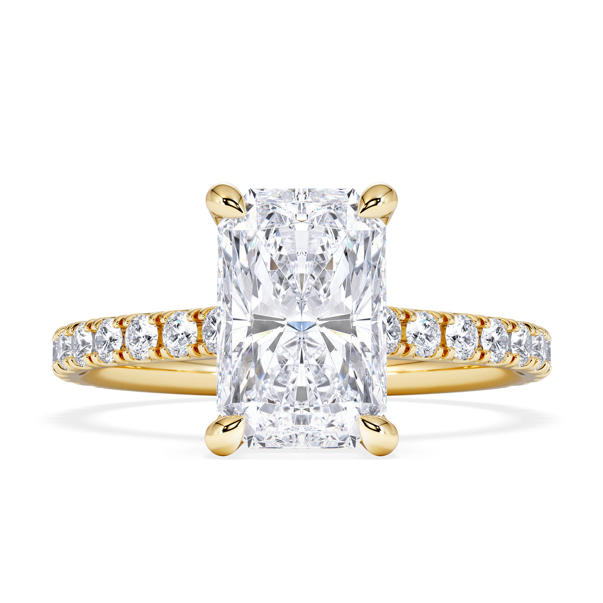 Amora Radiant 2.00ct Hidden Halo Lab Diamond Engagement Ring With Side Stones Set in 18K Gold