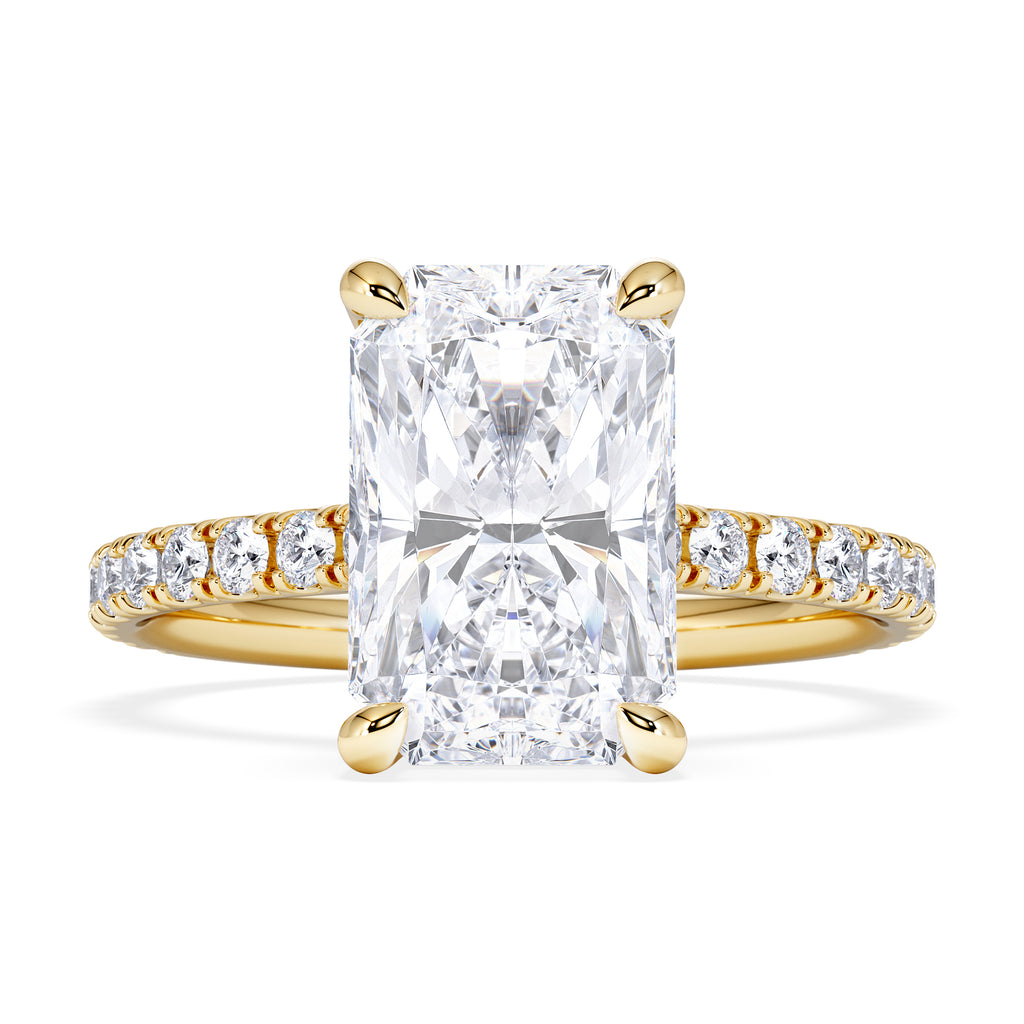 Amora Radiant 3.00ct Hidden Halo Lab Diamond Engagement Ring With Side Stones Set in 18K Gold