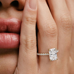 Amora Radiant 3.00ct Hidden Halo Lab Diamond Engagement Ring With Side Stones Set in 18K Gold