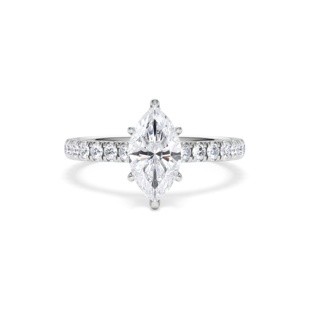 Amora Marquise 1.47ct Hidden Halo Lab Diamond Engagement Ring With Side Stones Set in Platinum