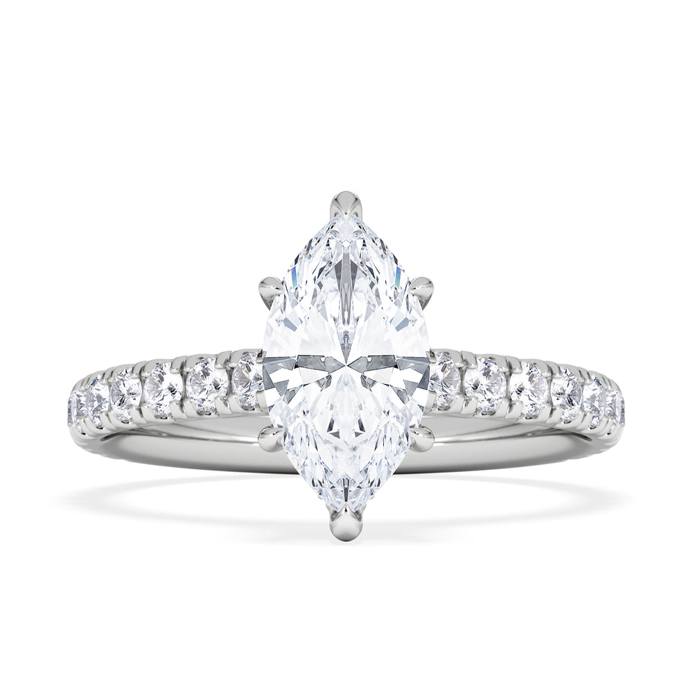 Amora Marquise 1.47ct Hidden Halo Lab Diamond Engagement Ring With Side Stones Set in Platinum