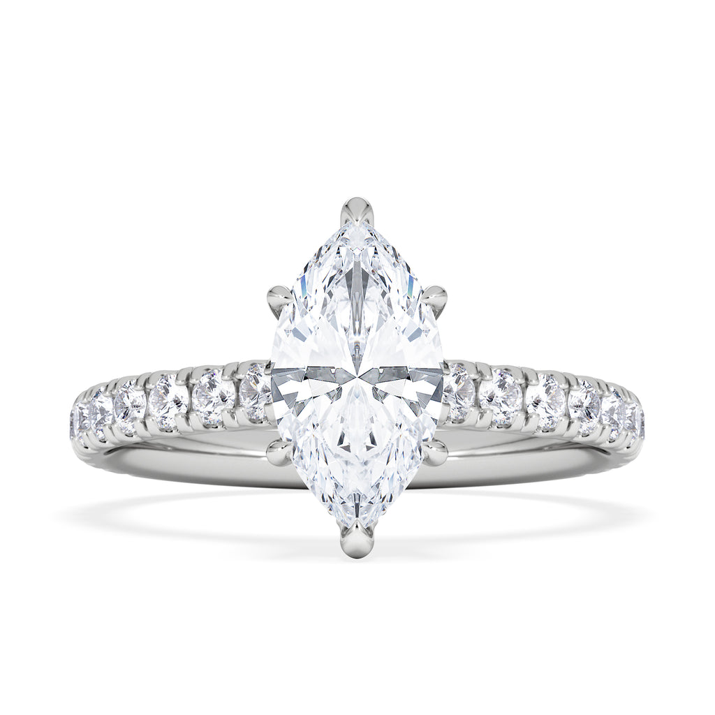 Amora Marquise 1.47ct Hidden Halo Engagement Ring With Side Stone Set in Platinum