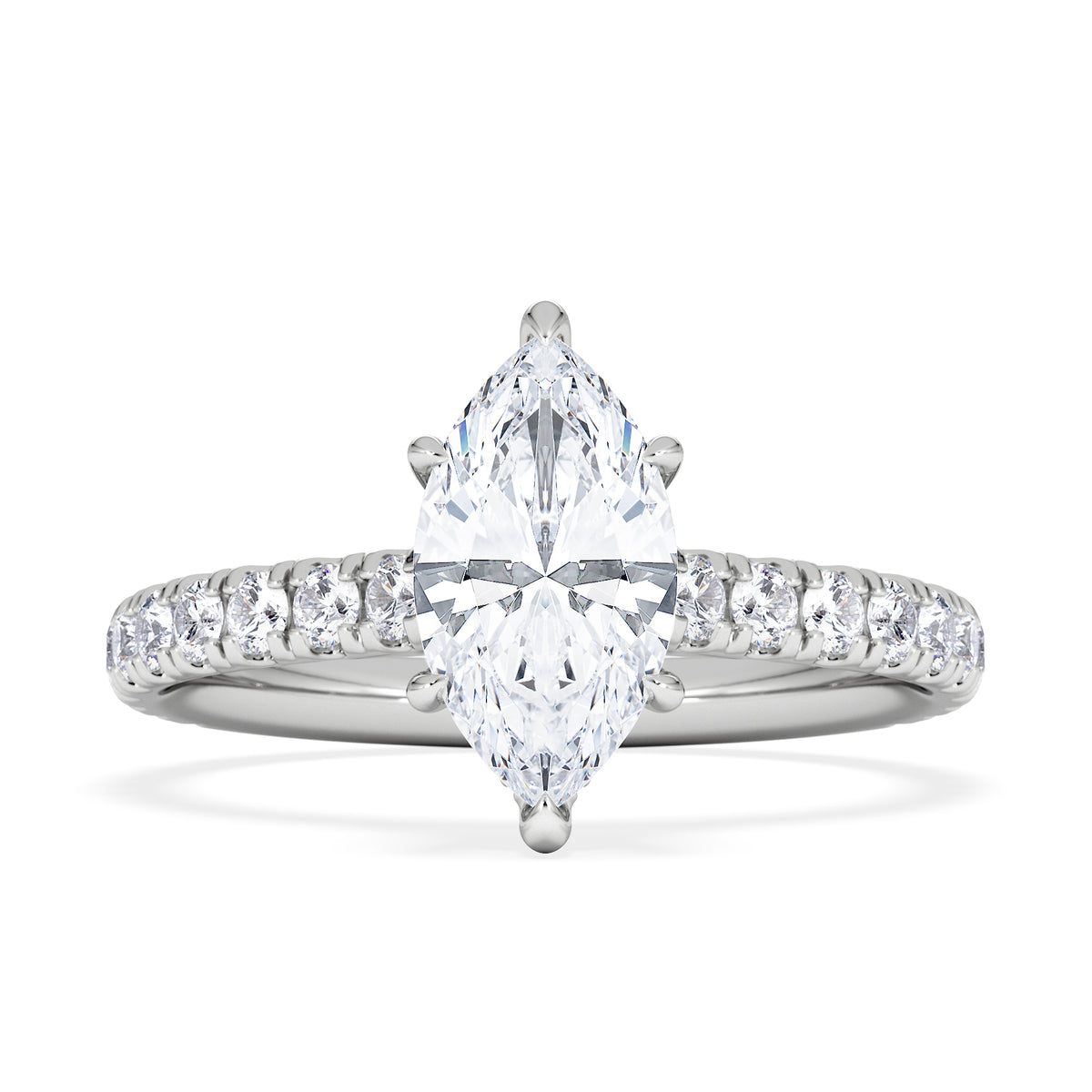 Amora Marquise 1.47ct Hidden Halo Engagement Ring With Side Stone Set in Platinum
