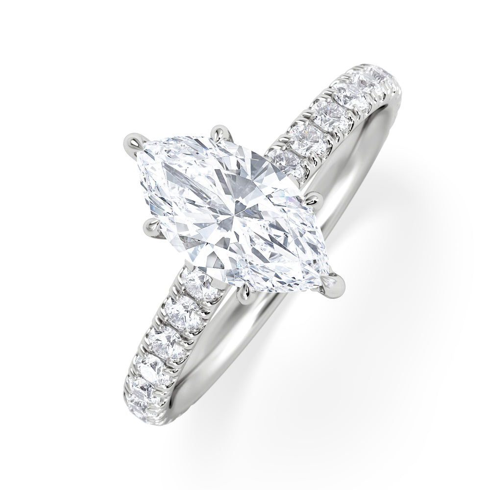 Amora Marquise 1.47ct Hidden Halo Engagement Ring With Side Stone Set in Platinum