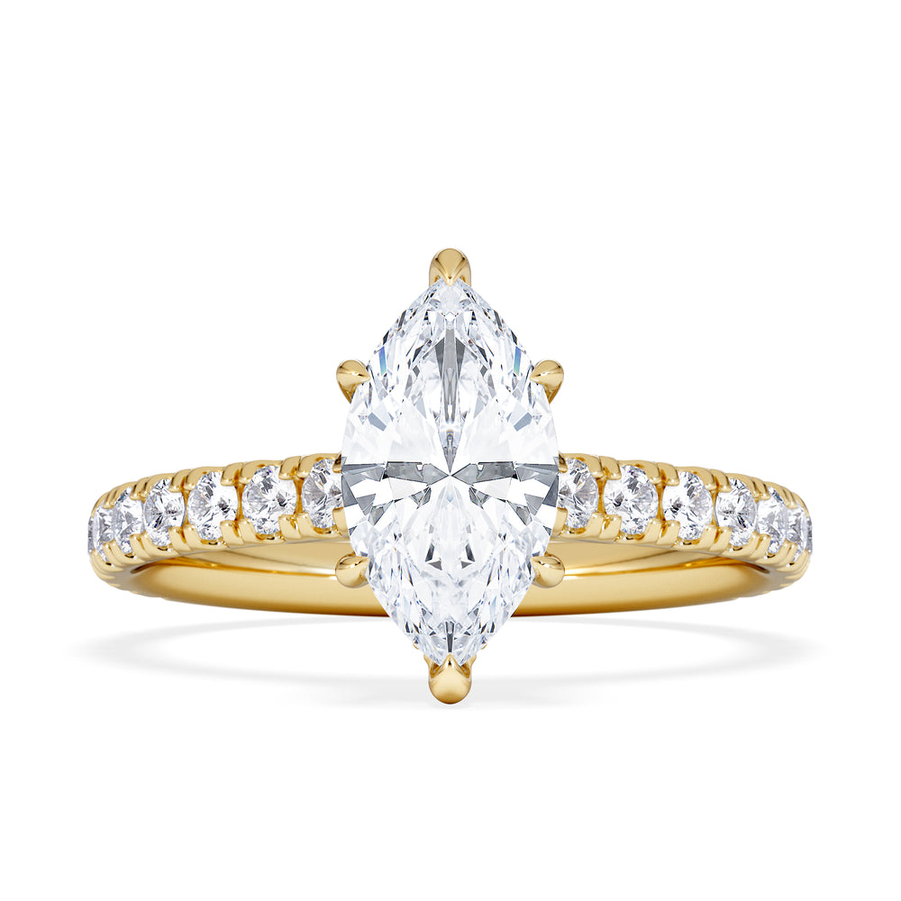 Amora Marquise 1.47ct Hidden Halo Lab Diamond Engagement Ring With Side Stones Set in 18K Gold