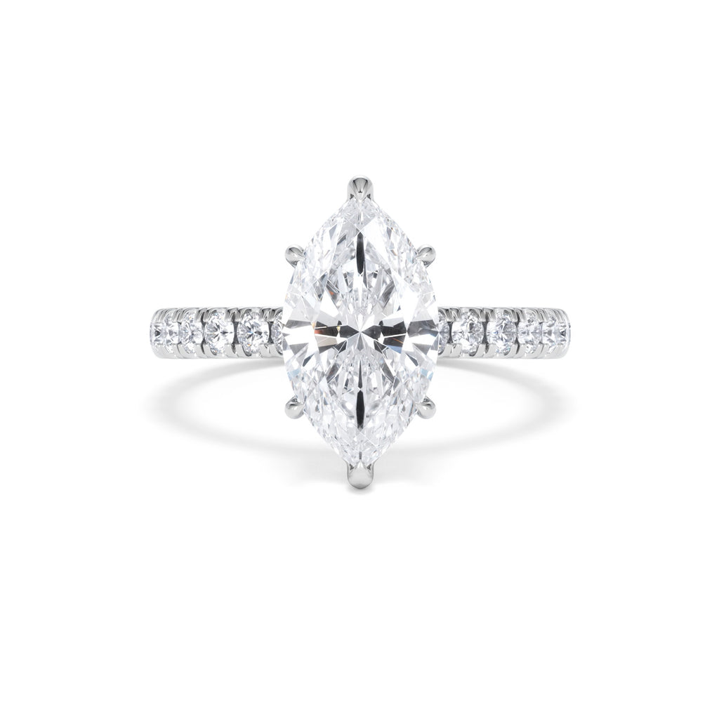 Amora Marquise 2.55ct Hidden Halo Lab Diamond Engagement Ring With Side Stones Set in 18K White Gold