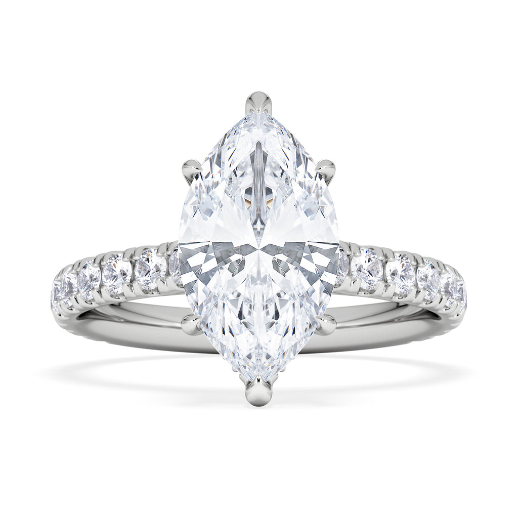 Amora Marquise 2.55ct Hidden Halo Lab Diamond Engagement Ring With Side Stones Set in Platinum