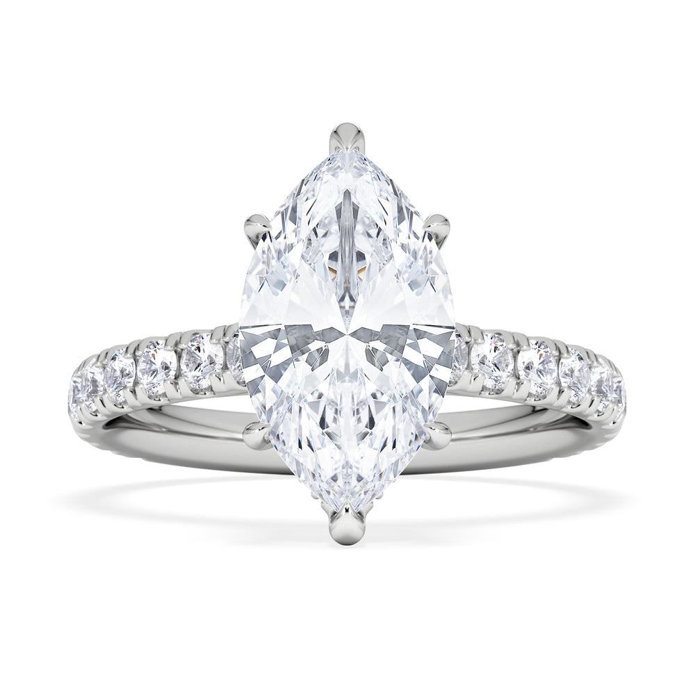 Amora Marquise 2.55ct Hidden Halo Lab Diamond Engagement Ring With Side Stones Set in 18K White Gold