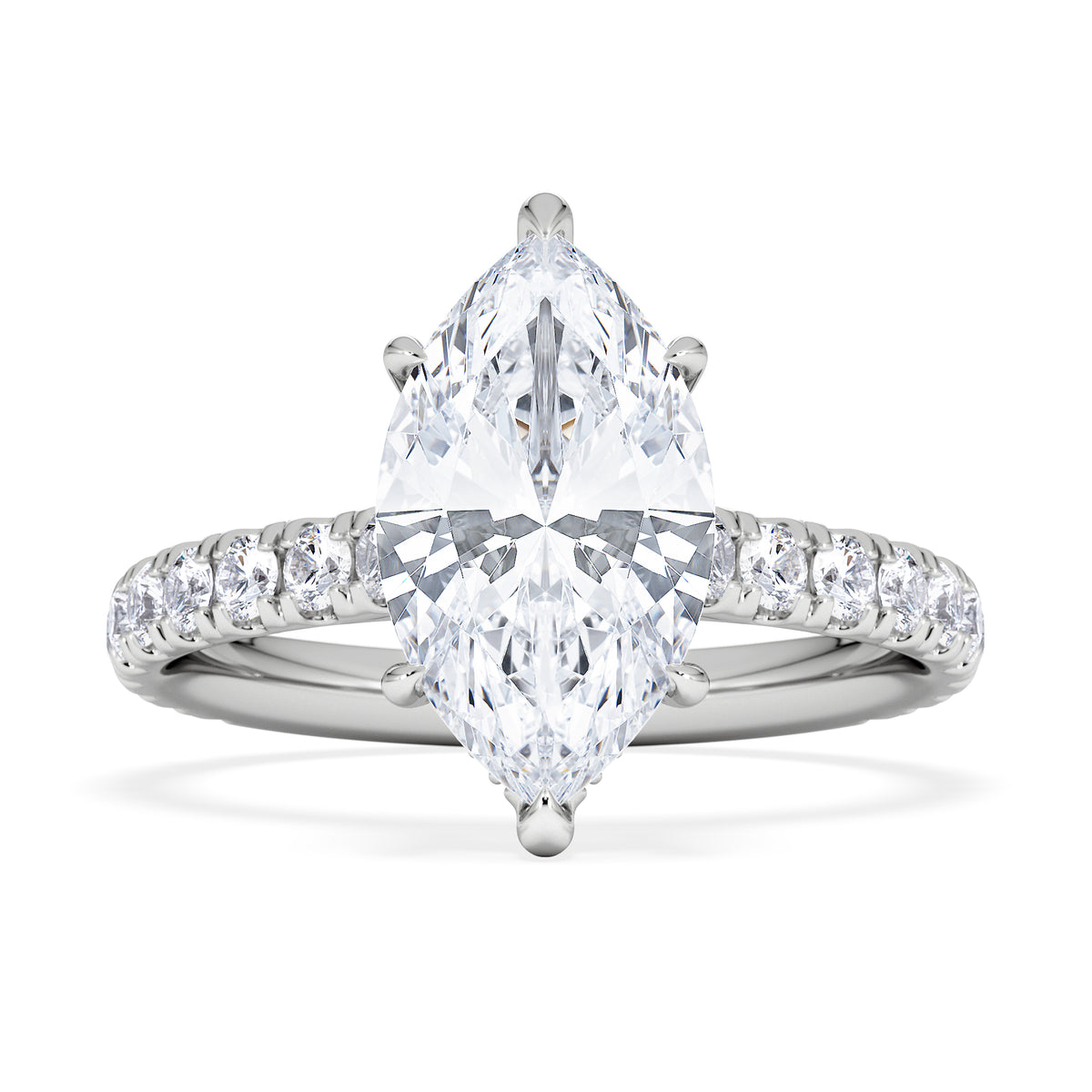 Amora Marquise 2.55ct Hidden Halo Lab Diamond Engagement Ring With Side Stones Set in 18K White Gold