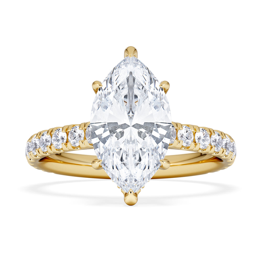 Amora Marquise 2.55ct Hidden Halo Lab Diamond Engagement Ring With Side Stones Set in 18K Gold