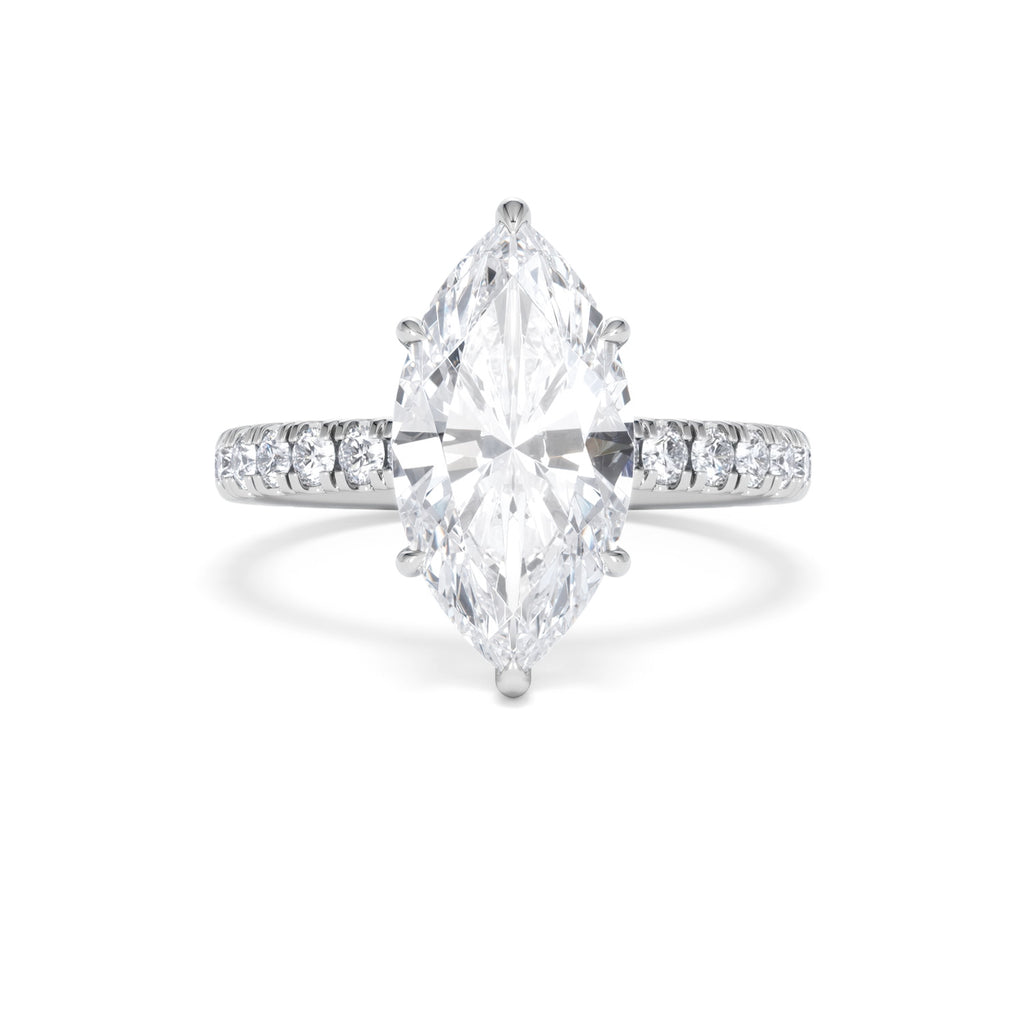 Amora Marquise 3.36ct Hidden Halo Lab Diamond Engagement Ring With Side Stones Set in 18K White Gold