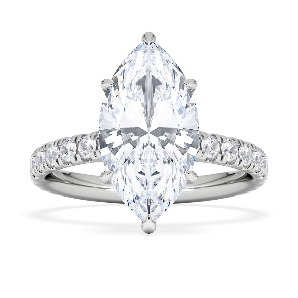 Amora Marquise 3.36ct Hidden Halo Lab Diamond Engagement Ring With Side Stones Set in Platinum