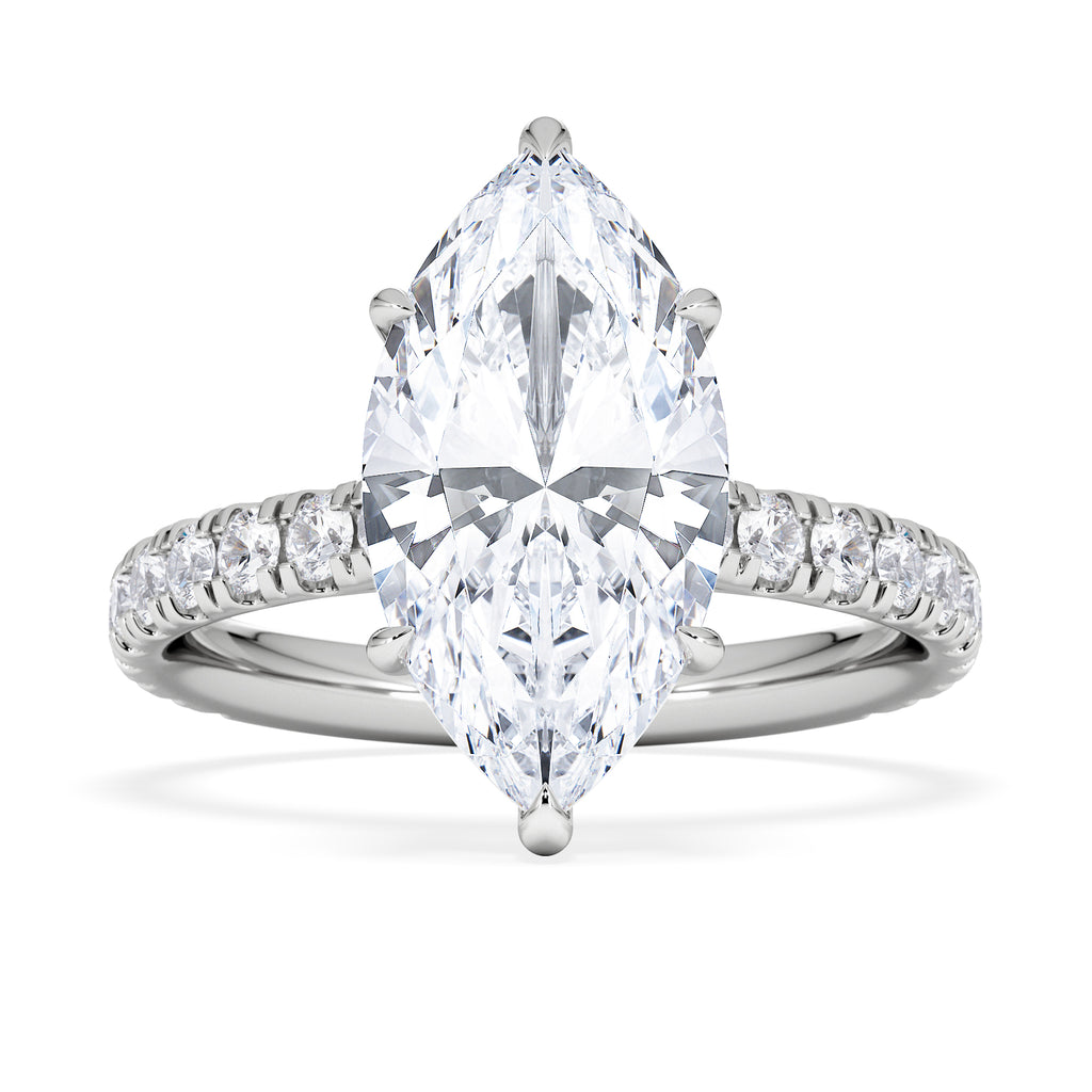 Amora Marquise 3.36ct Hidden Halo Lab Diamond Engagement Ring With Side Stones Set in Platinum