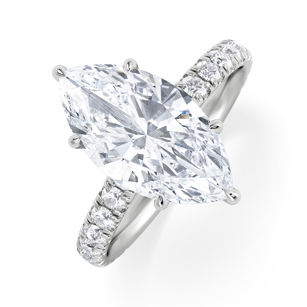 Amora Marquise 3.36ct Hidden Halo Lab Diamond Engagement Ring With Side Stones Set in 18K White Gold