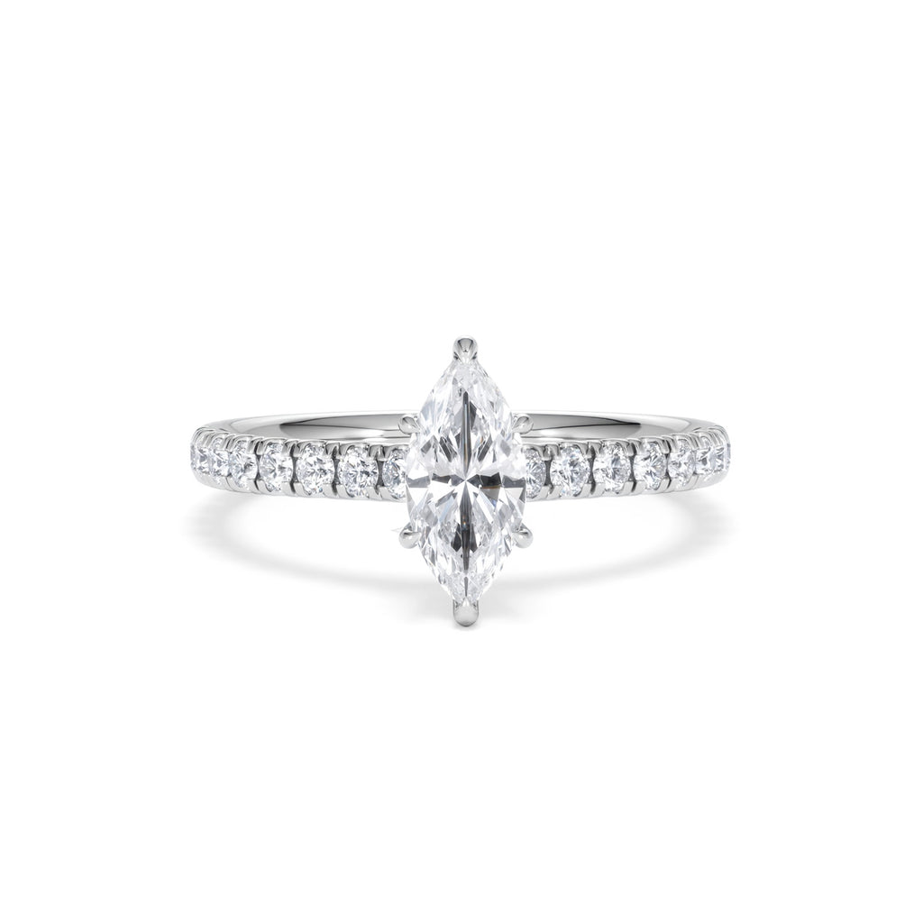Amora Marquise 0.97ct Hidden Halo Lab Diamond Engagement Ring with Side Stones Set in 18K White Gold