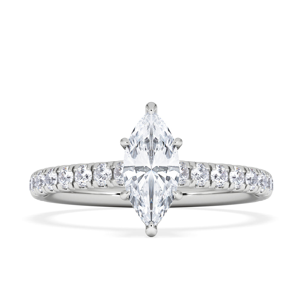 Amora Marquise 0.97ct Hidden Halo Lab Diamond Engagement Ring With Side Stones Set in Platinum