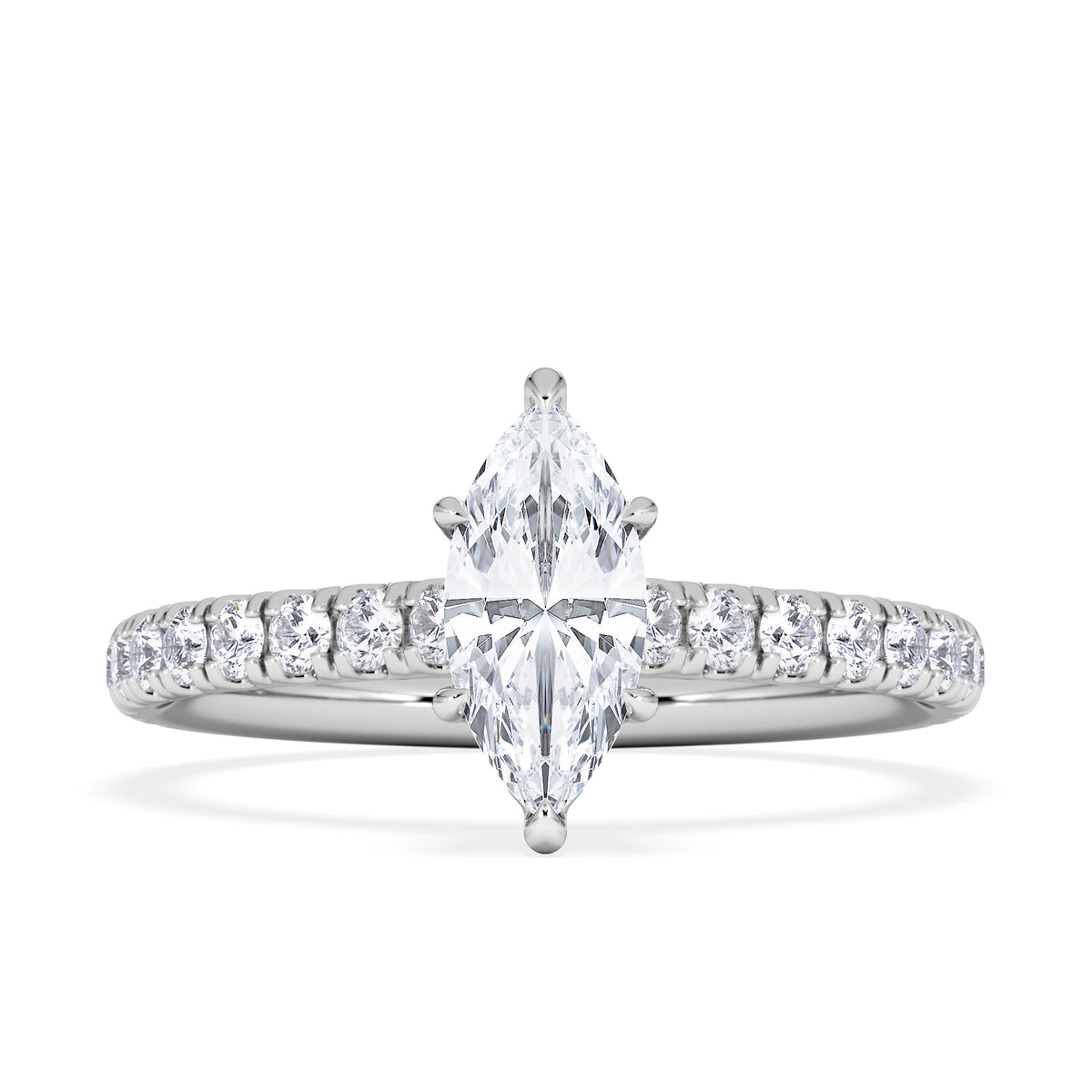 Amora Marquise 0.97ct Hidden Halo Lab Diamond Engagement Ring With Side Stones Set in Platinum