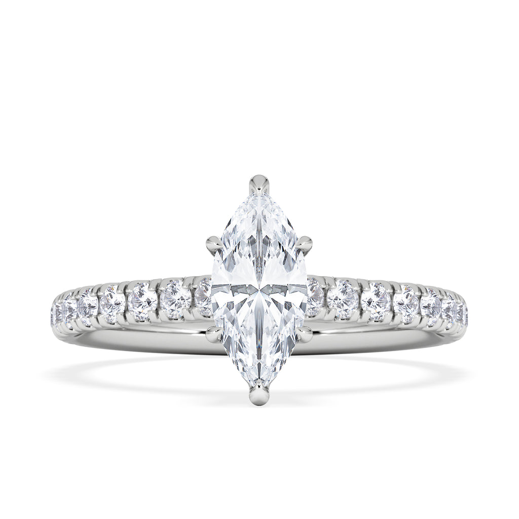 Amora Marquise 0.97ct Hidden Halo Diamond Engagement Ring With Side Stones Set in Platinum