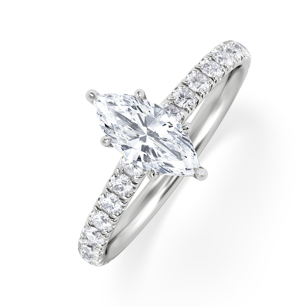 Amora Marquise 0.97ct Hidden Halo Lab Diamond Engagement Ring With Side Stones Set in Platinum