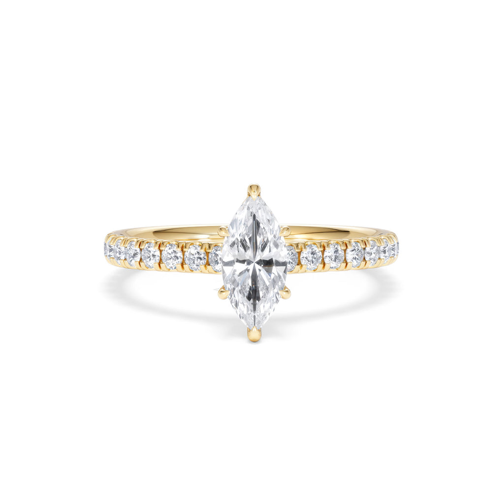 Amora Marquise 0.97ct Hidden Halo Diamond Engagement Ring With Side Stones Set in 18K Gold