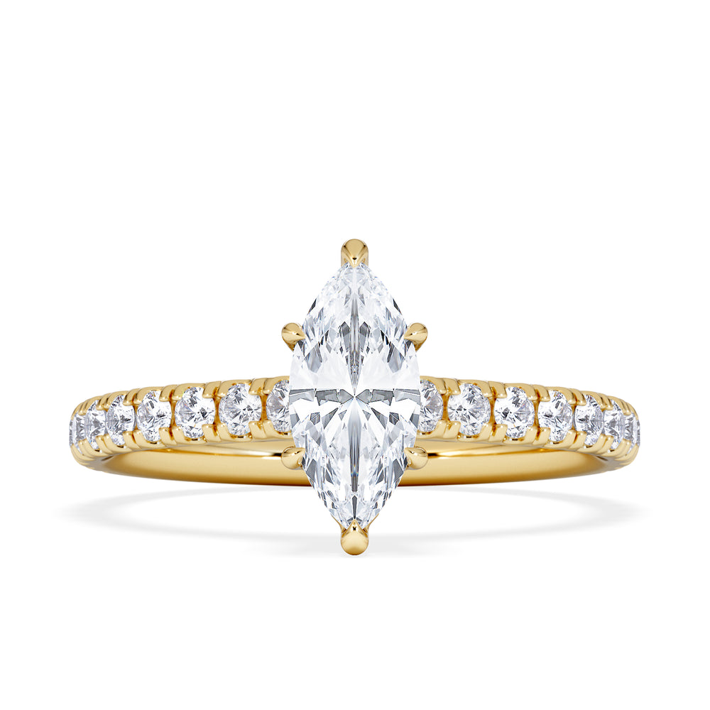 Amora Marquise 0.97ct Hidden Halo Diamond Engagement Ring With Side Stones Set in 18K Gold