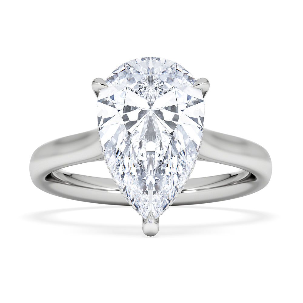 Amora Pear 3.11ct Hidden Halo Lab Diamond Engagement Ring G/VS Set in 18K White Gold