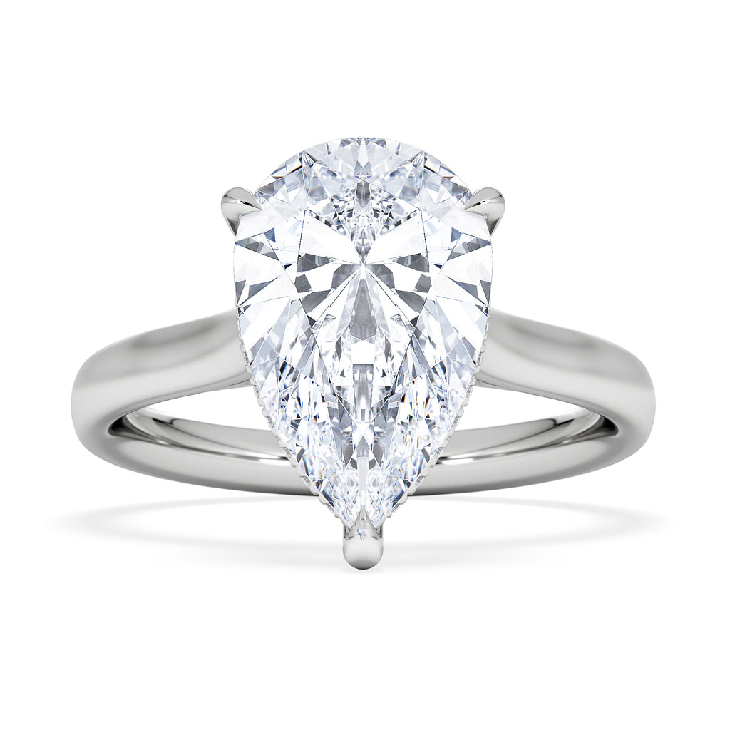 Amora Pear 3.11ct Hidden Halo Lab Diamond Engagement Ring G/VS Set in 18K White Gold