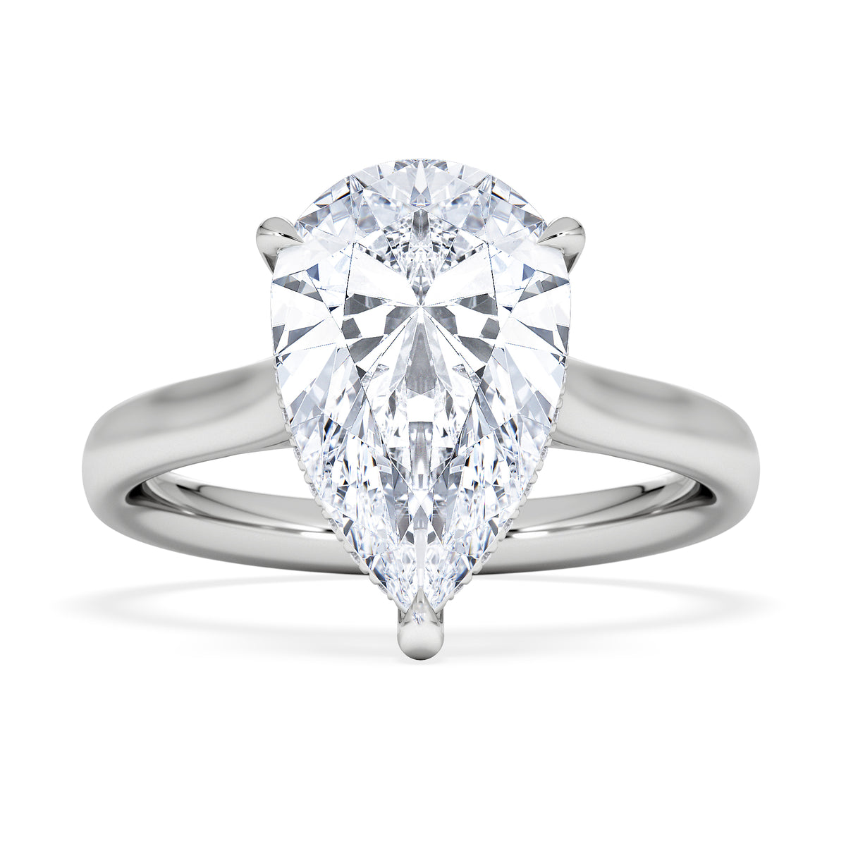 Amora Pear 3.11ct Hidden Halo Lab Diamond Engagement Ring G/VS Set in 18K White Gold