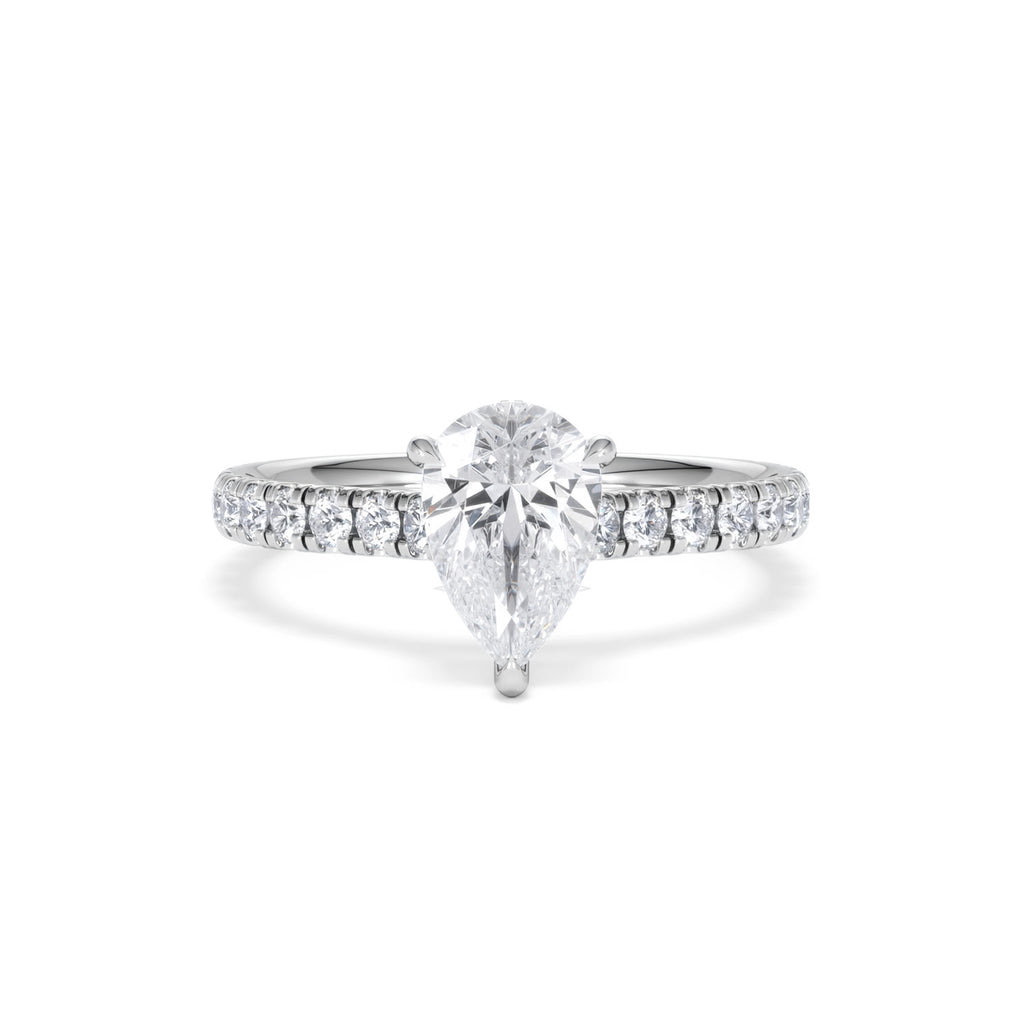 Amora Pear 1.47ct Hidden Halo Diamond Engagement Ring With Side Stones Set in 18K Platinum