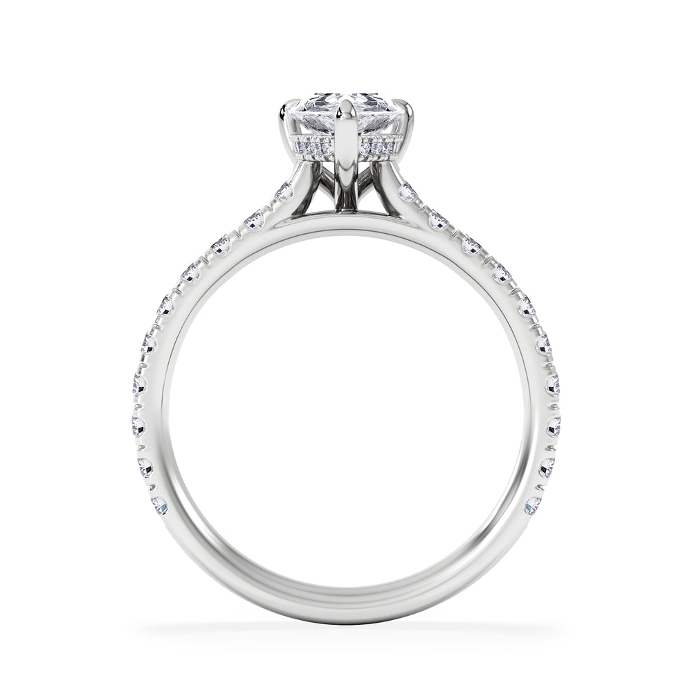 Amora Pear 1.47ct Hidden Halo Lab Diamond Engagement Ring With Side Stones Set in 18K White Gold